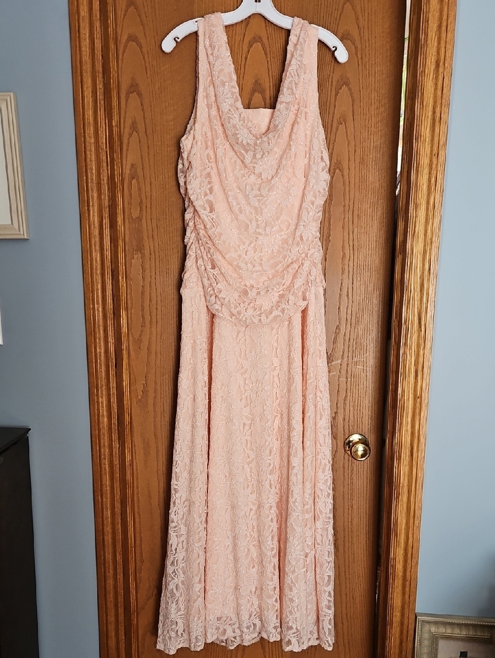 Night Way Collections Peach Lace Cowl Neck Maxi Dress